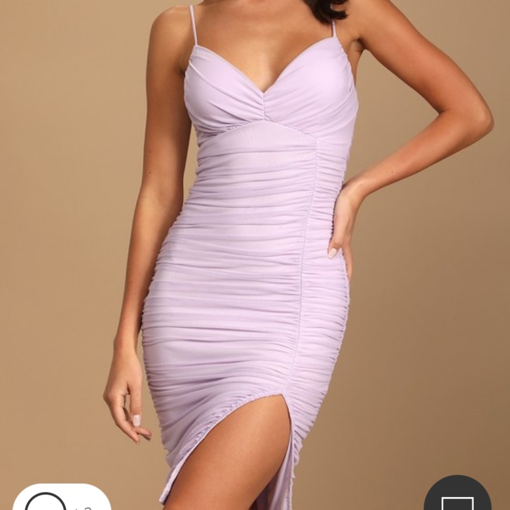 Lulus Got You Staring Lavender Ruched Mesh Bodycon Mini Dress
